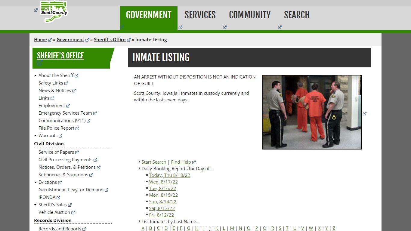 Inmate Listing | Scott County, Iowa